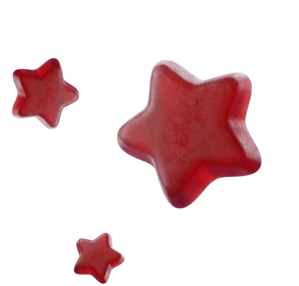 Three red star-shaped objects on a white background